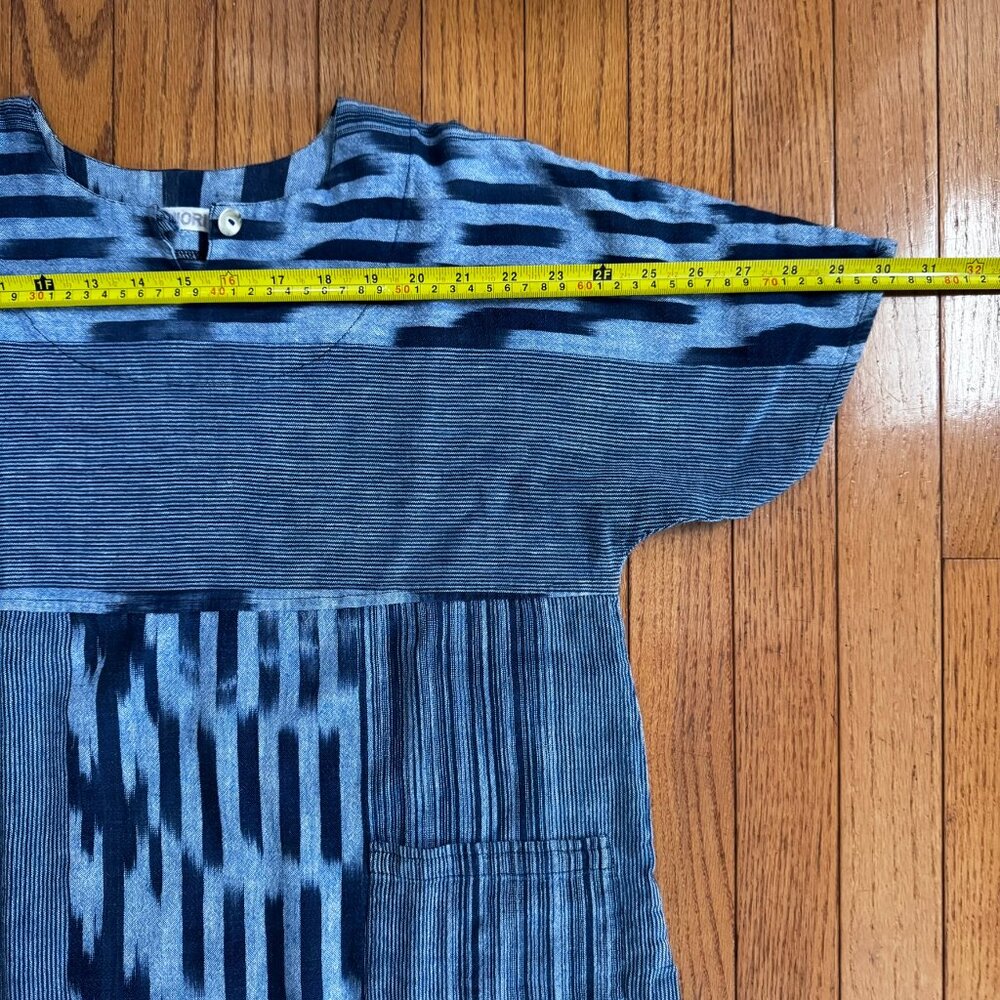 Artisan Blue Shibori Patchwork Popover Top - Size Medium - Picture 6 of 9